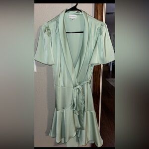 Lucy Paris satin wrap dress, size large, sage green